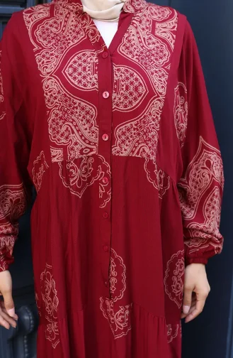 فستان فيسكوز بأكمام منفوخة 5581-03 أحمر كلاريت 5581-03