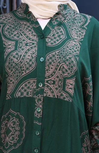 Balon Kol Viskon Elbise 5581-04 Zümrüt Yeşili