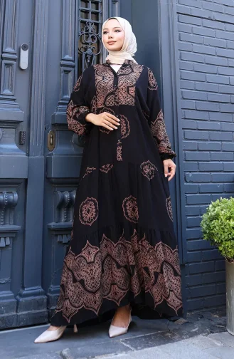Balon Kol Viskon Elbise 5581-05 Siyah