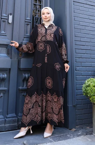 Balon Kol Viskon Elbise 5581-05 Siyah