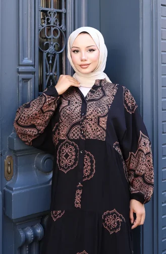 Balon Kol Viskon Elbise 5581-05 Siyah