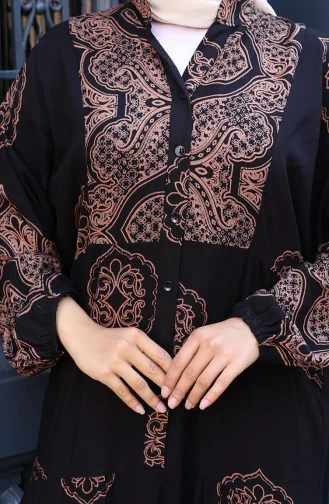 Balon Kol Viskon Elbise 5581-05 Siyah