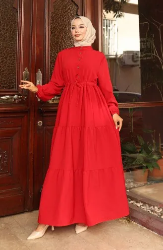 Kleid Mit Taillenband 2101-01 Rot 2101-01