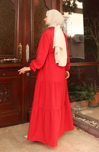Kleid Mit Taillenband 2101-01 Rot 2101-01