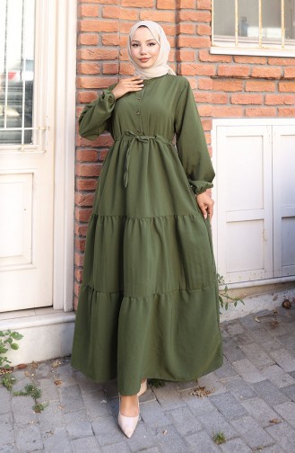Beli Bağcıklı Elbise 2101-03 Haki