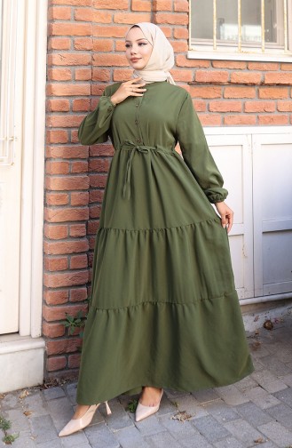 Beli Bağcıklı Elbise 2101-03 Haki