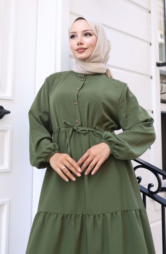 Beli Bağcıklı Elbise 2101-03 Haki