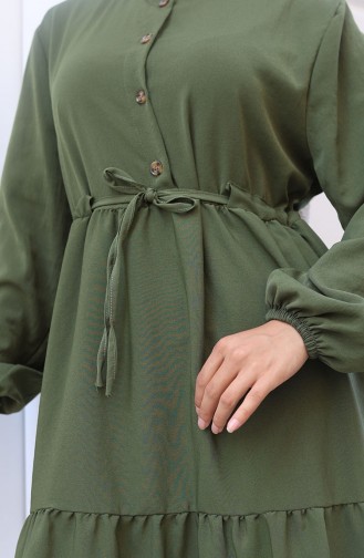 Beli Bağcıklı Elbise 2101-03 Haki