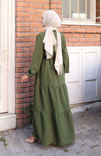 Beli Bağcıklı Elbise 2101-03 Haki