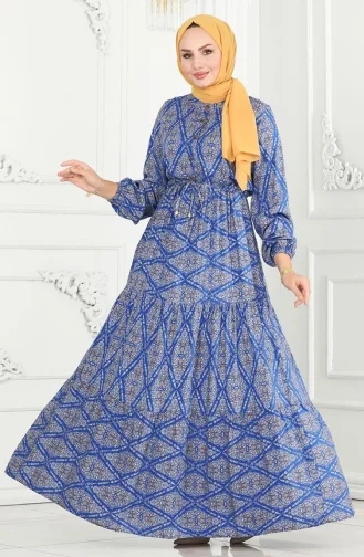 Viscose Jurk Met Gestrikte Taille 7109-01 Blauw 7109-01