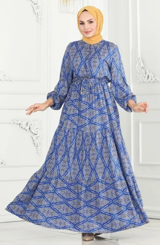 Viscose Jurk Met Gestrikte Taille 7109-01 Blauw 7109-01