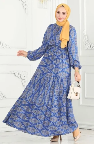 Viscose Jurk Met Gestrikte Taille 7109-01 Blauw 7109-01