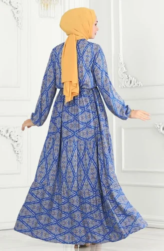 Viscose Jurk Met Gestrikte Taille 7109-01 Blauw 7109-01