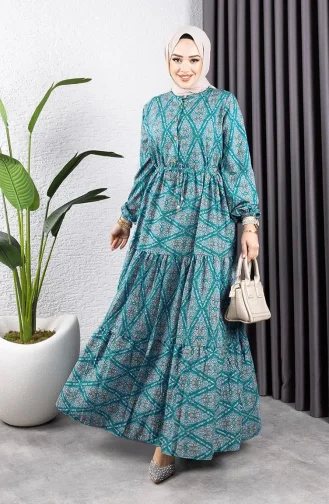 Viscose Jurk Met Strik In De Taille 7109-02 Groen 7109-02