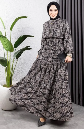 Viscose Jurk Met Gestrikte Taille 7109-03 Zwart 7109-03