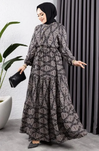 Viscose Jurk Met Gestrikte Taille 7109-03 Zwart 7109-03