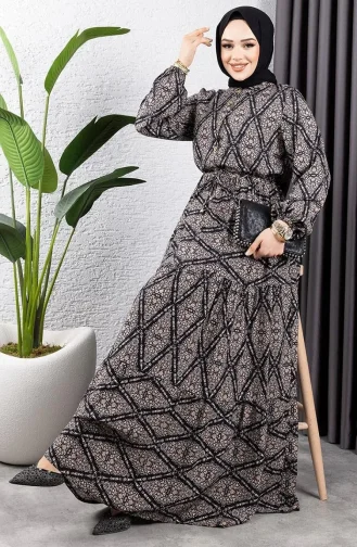 Viscose Jurk Met Gestrikte Taille 7109-03 Zwart 7109-03