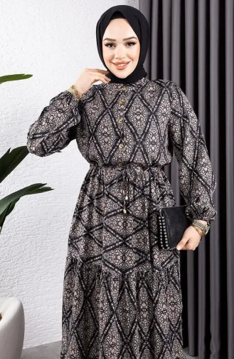 Viscose Jurk Met Gestrikte Taille 7109-03 Zwart 7109-03