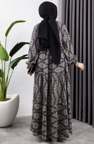 Viscose Jurk Met Gestrikte Taille 7109-03 Zwart 7109-03