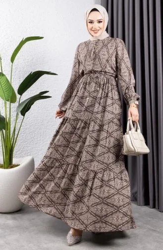 Tied Waist Viscose Dress 7109-04 Brown 7109-04