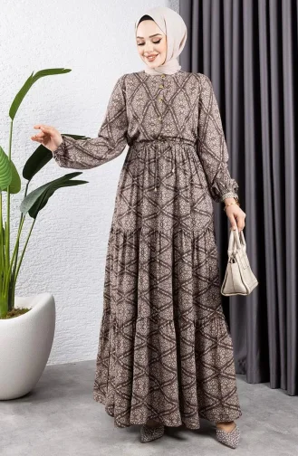 Tied Waist Viscose Dress 7109-04 Brown 7109-04