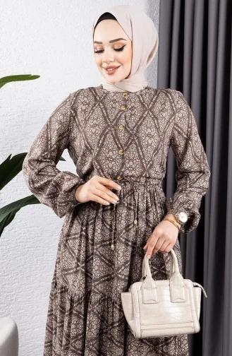 Tied Waist Viscose Dress 7109-04 Brown 7109-04