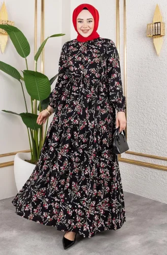 Viskose Kleid Mit Bindeband An Der Taille 7122-01 Schwarz 7122-01