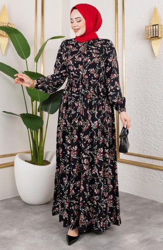 Schwarz Hijab Kleider 7122-01