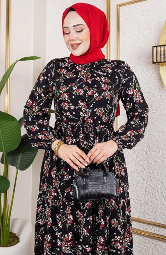 Schwarz Hijab Kleider 7122-01