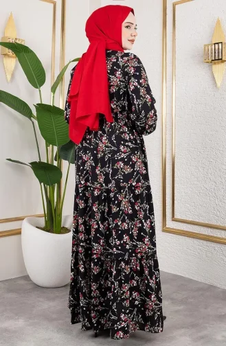 Viskose Kleid Mit Bindeband An Der Taille 7122-01 Schwarz 7122-01