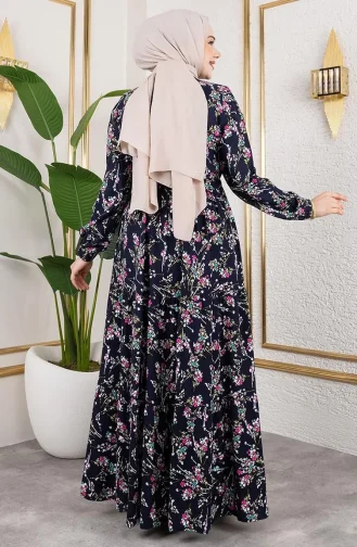 Robe En Viscose Avec Lien à La Taille 7122-02 Bleu Marine 7122-02