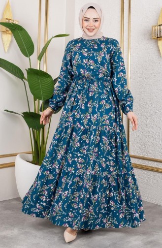 Petroleum Hijab Kleider 7122-03