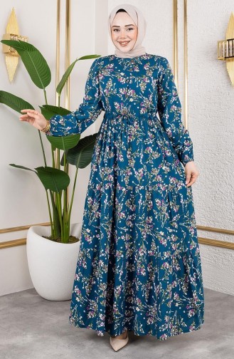 Petroleum Hijab Kleider 7122-03
