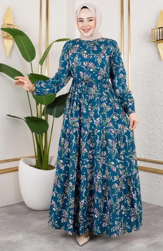 Viskose Kleid Mit Bindeband 7122-03 Petrol 7122-03