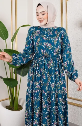 Viskose Kleid Mit Bindeband 7122-03 Petrol 7122-03