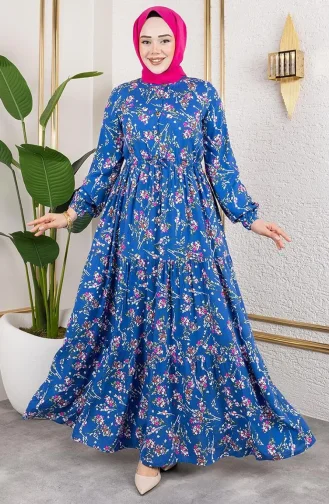 فستان من الفيسكوز مع ربطة عند الخصر 7122-04 نيلي 7122-04