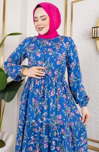 فستان من الفيسكوز مع ربطة عند الخصر 7122-04 نيلي 7122-04