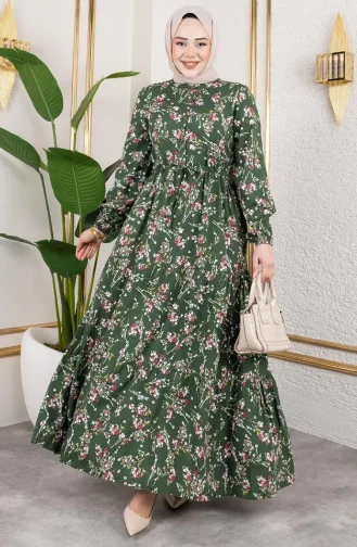 Viskose Kleid Mit Bindegürtel 7122-05 Khaki 7122-05