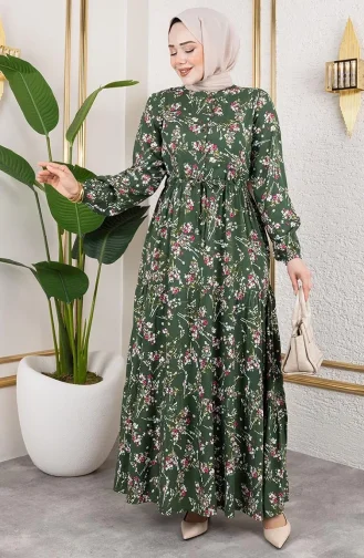 Viskose Kleid Mit Bindegürtel 7122-05 Khaki 7122-05