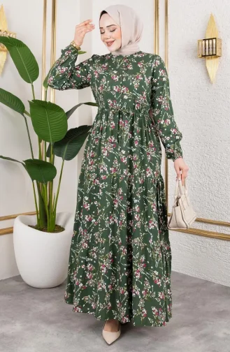 Viskose Kleid Mit Bindegürtel 7122-05 Khaki 7122-05