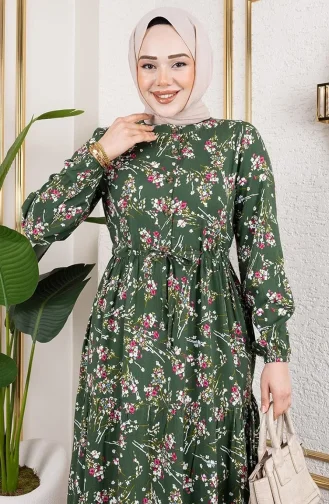 Viskose Kleid Mit Bindegürtel 7122-05 Khaki 7122-05