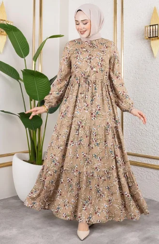 Viskose Kleid Mit Bindeband An Der Taille 7122-06 Nerz 7122-06