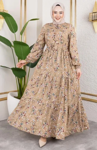 Viskose Kleid Mit Bindeband An Der Taille 7122-06 Nerz 7122-06