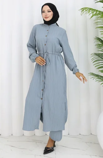 Buttoned Tunic Trousers Two Piece Suit 2100-01 Almond Green 2100-01