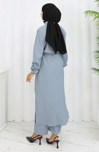 Buttoned Tunic Trousers Two Piece Suit 2100-01 Almond Green 2100-01