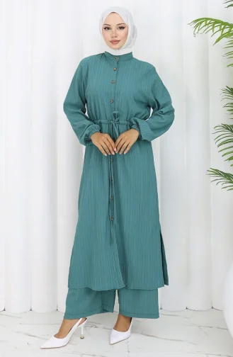 Ensemble Deux Pièces Tunique Et Pantalon Boutonnés 2100-02 Vert 2100-02