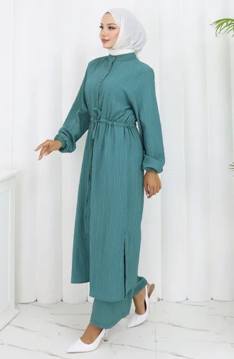 Ensemble Deux Pièces Tunique Et Pantalon Boutonnés 2100-02 Vert 2100-02