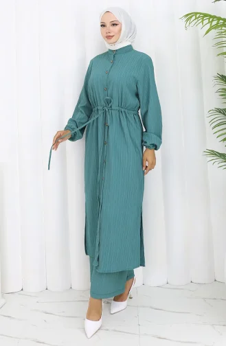 Ensemble Deux Pièces Tunique Et Pantalon Boutonnés 2100-02 Vert 2100-02