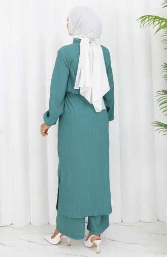 Ensemble Deux Pièces Tunique Et Pantalon Boutonnés 2100-02 Vert 2100-02