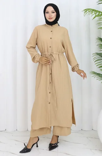 Ensemble Deux Pièces Tunique Et Pantalon Boutonnés 2100-05 Café Au Lait 2100-05